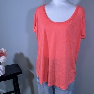 POL Women's Burnout Pocket Tee Bright Coral Orange Small Oversized